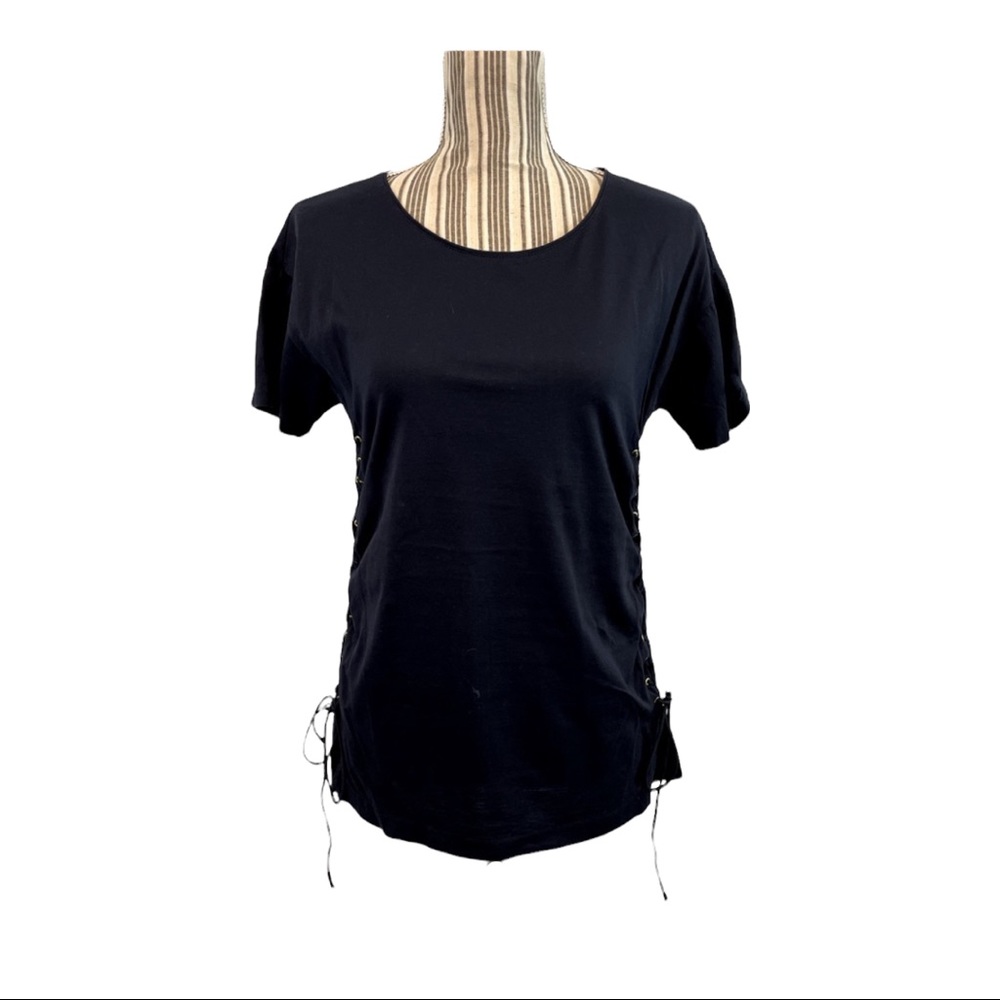 JCrew navy short sleeve blouse scoop neck side ties small